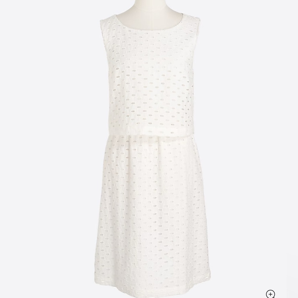 J Crew Eyelet Waisted Sleeveless Knee Length White Dress S